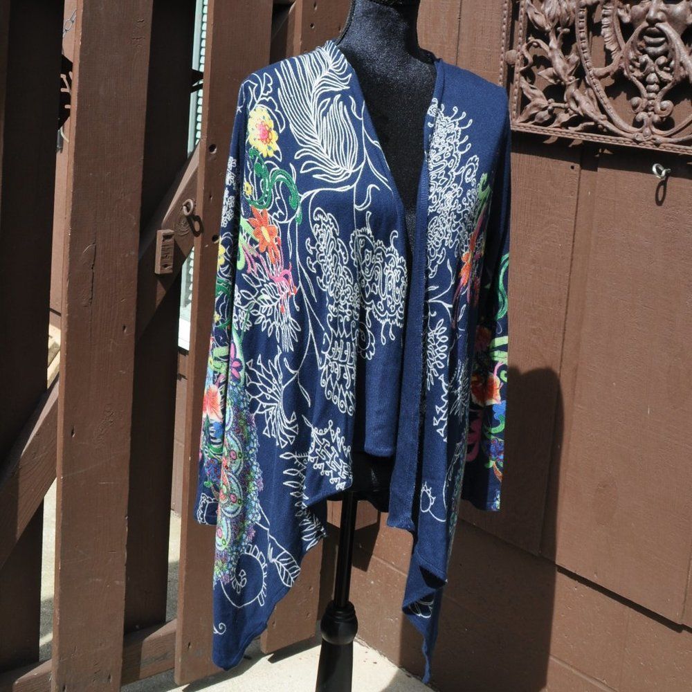 Desigual M Floral Paisley Print Beaded Light Weight Sweater LIKE NEW!! Gorgeous!